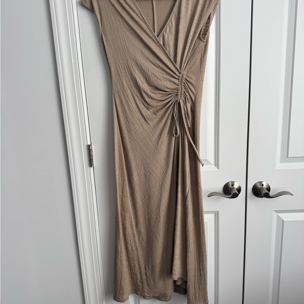 Max Studio Asymmetrical Midi Tan Dress